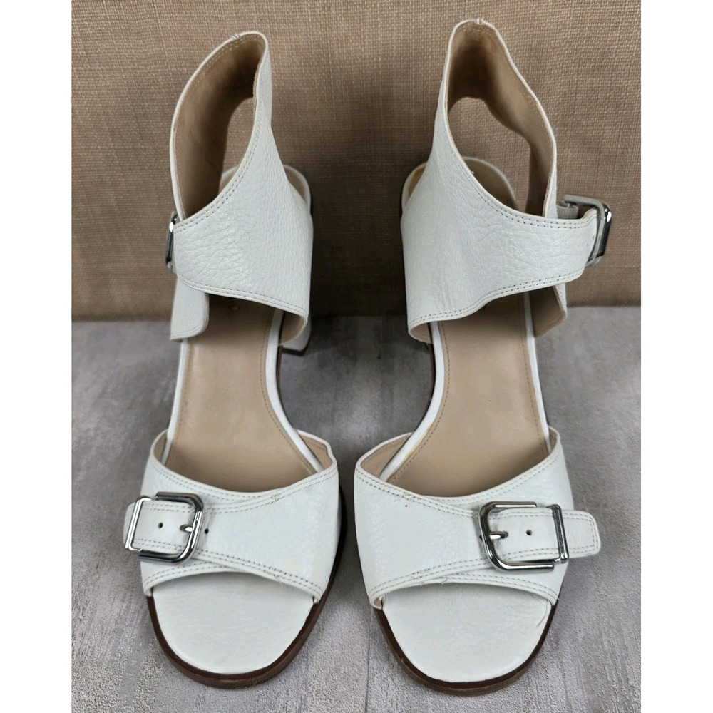 Via Spiga White Pebble Leather Block High Heel Sandals Pumps Women's Size 8.5M